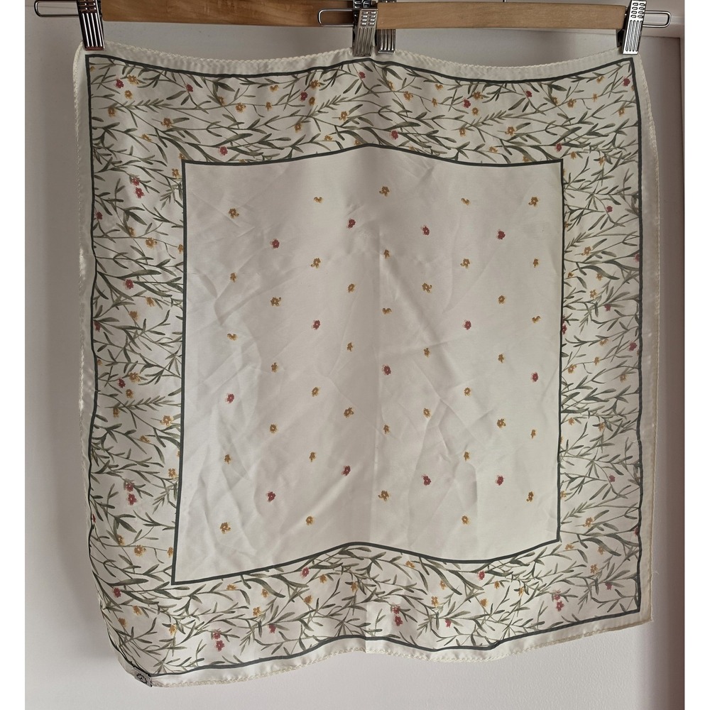 Square Bandana Scarf Off-White Green Yellow Red Floral Rolled Edges
